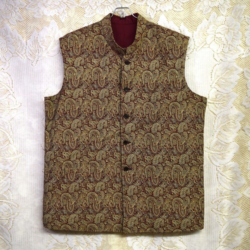 VanGogh Menswear Mens Large Size 42 Paisley High Collar Nehru Waistcoat Vest